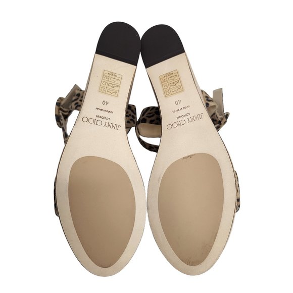 JIMMY CHOO Suede Leather Trim Wedge Heels Sandals Animal Print Light Brown 40 - Picture 5 of 10